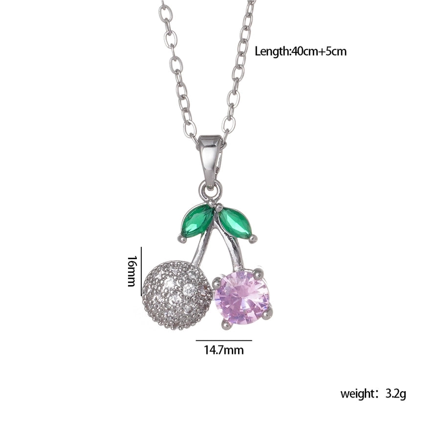 Glam Cherry Zircon Pendant Necklace  [304 Stainless Steel,Copper]