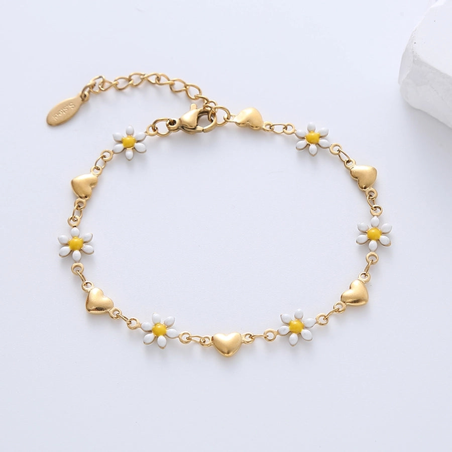 Flower Heart Bracelets [304 Stainless Steel,18K Gold Plated]