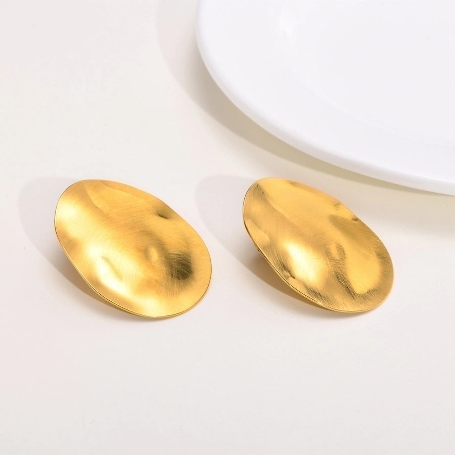 Flat oval plating øreringer [304 rustfritt stål, 18K gullbelagt]