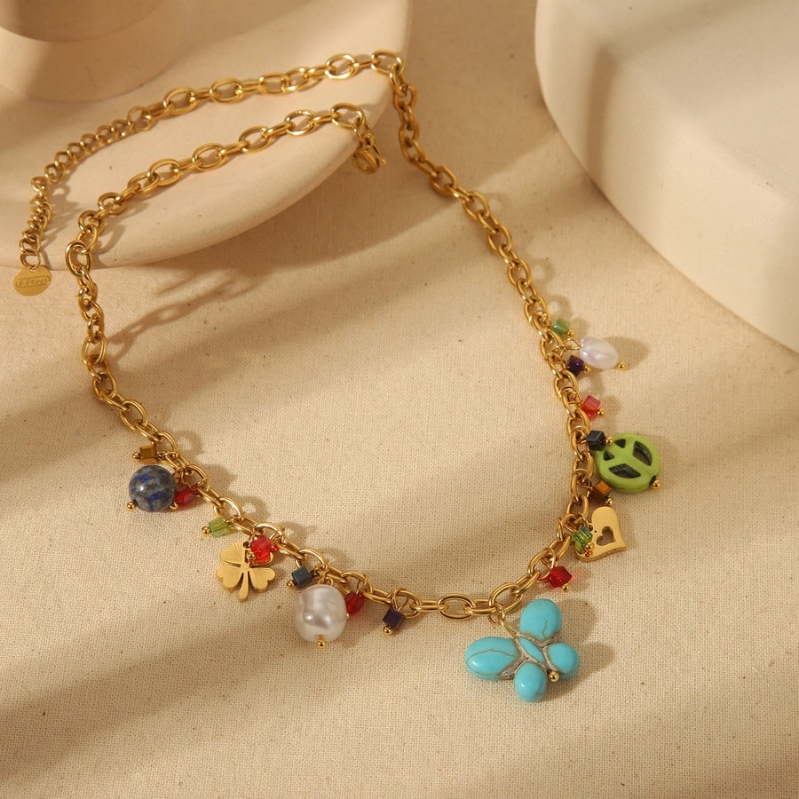 Collier de charmes de papillon [304 en acier inoxydable, 18 carats en or]