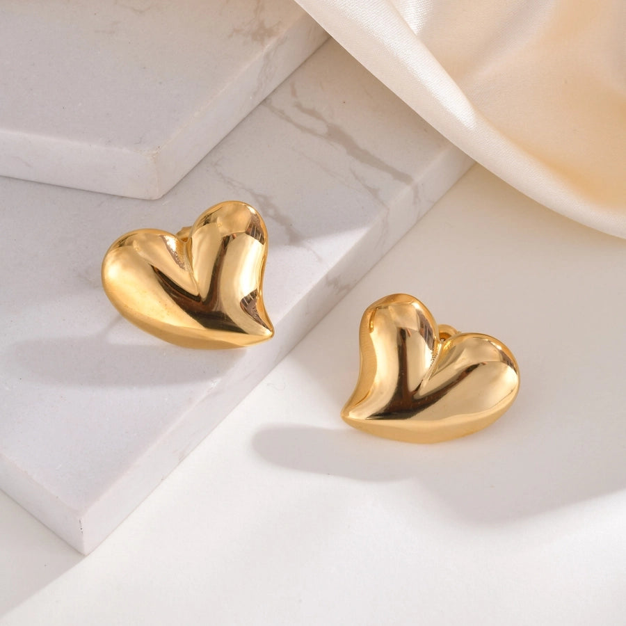 Duo Tone Heart Shape Earrings [201 Stainless Steel,18K Gold Plated]