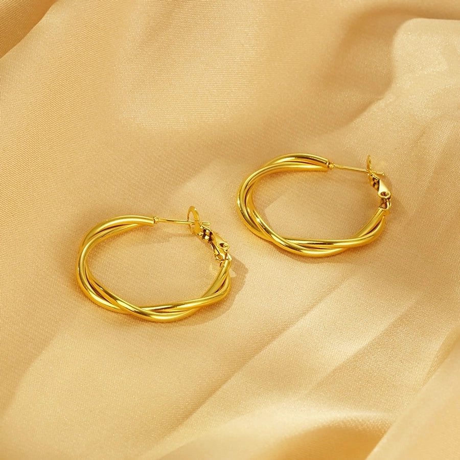 Medium Twist Hoop Earrings [304 Stainless Steel,18K Gold Plated]