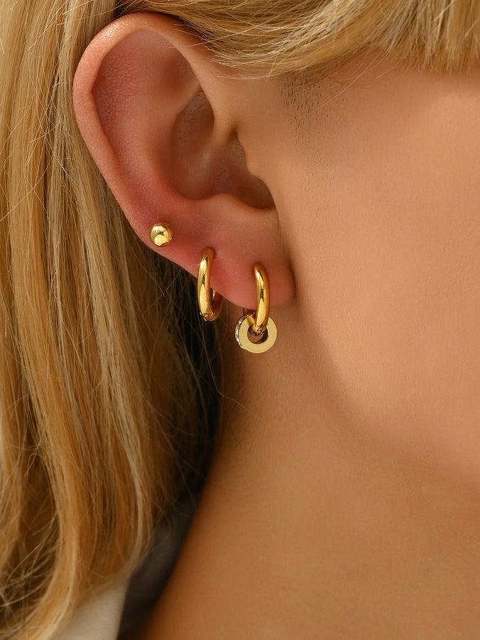 3 Pairs Hoop Earrings [201 Stainless Steel, 18K Gold Plated]