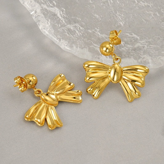 Bow Knot Drop Earrings [304 Stainless Steel,18K Gold Plated]