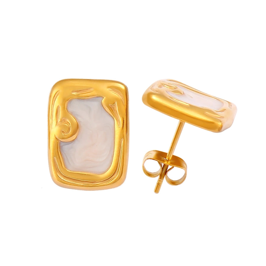 Oval Butterfly Rectangle Enamel Earrings [304 Stainless Steel,18K Gold Plated]