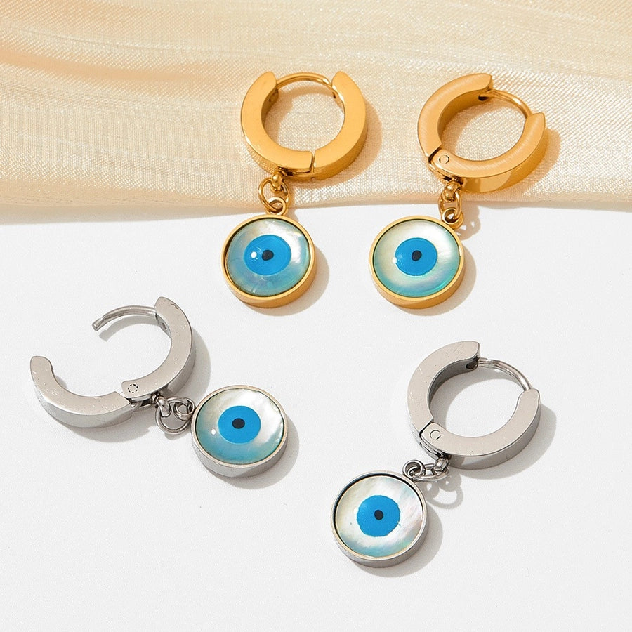 Blue Eye Drop Earrings [304 Stainless Steel,16K Gold Plated]