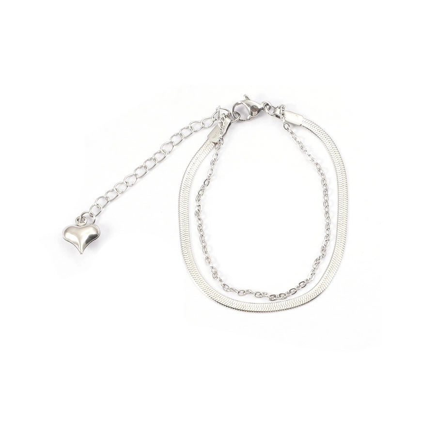 Flat Silver Chain Heart Bracelet [304 Stainless Steel]