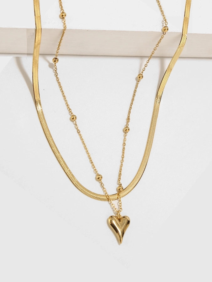 Layered Heart Shape Pendant Necklace [304 Stainless Steel]