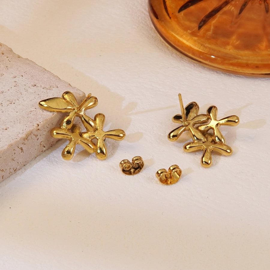 Flower Rhinestones Earrings [304 Stainless Steel,18K Gold Plated]