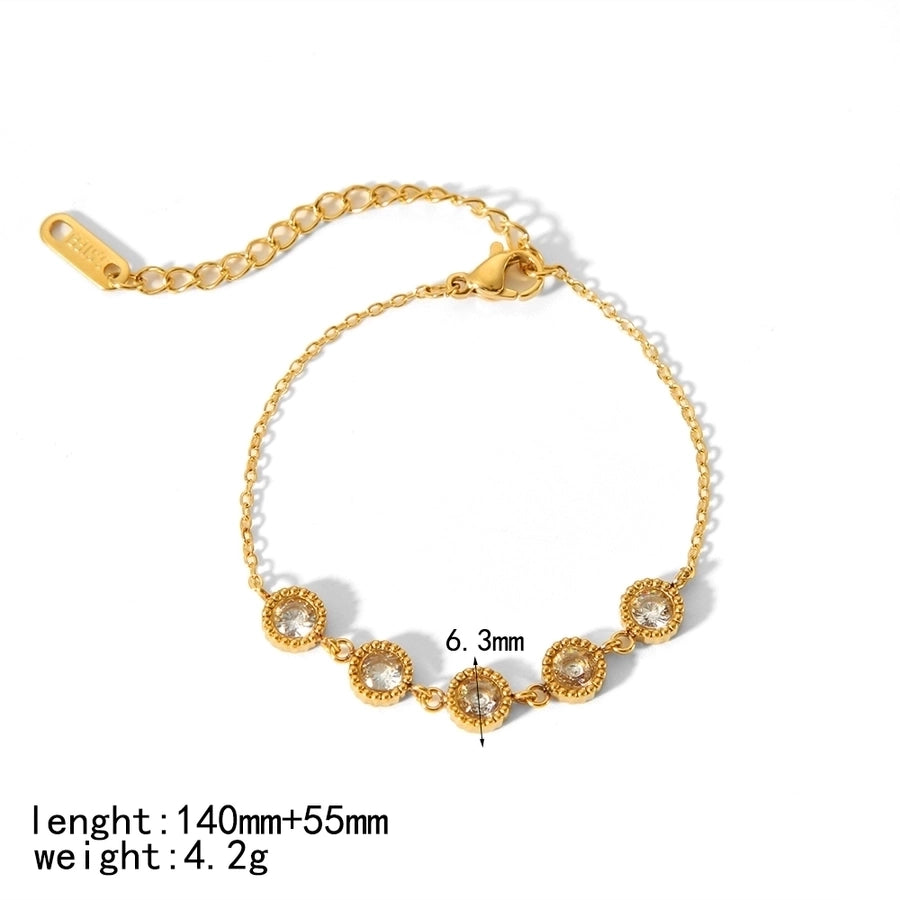 Quadrilateral Round Heart Shape Zircon Bracelets [304 Stainless Steel, 18K Gold Plated]