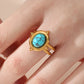 Round Square Turquoise Open Ring [201 Rustfrit stål, 18K guldbelagt]