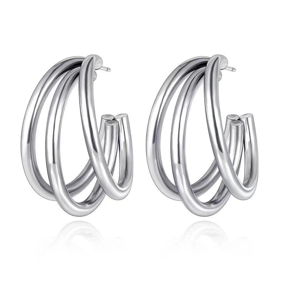 Triple Hoop Earrings Earrings [201 Stainless Steel,18K Gold Plated]