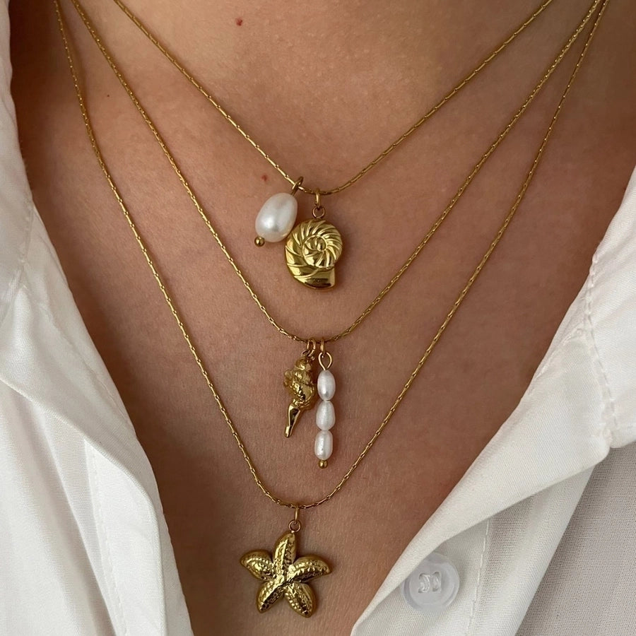 Hawaiian Marine Style Starfish Conch Necklace [304 Stainless Steel]