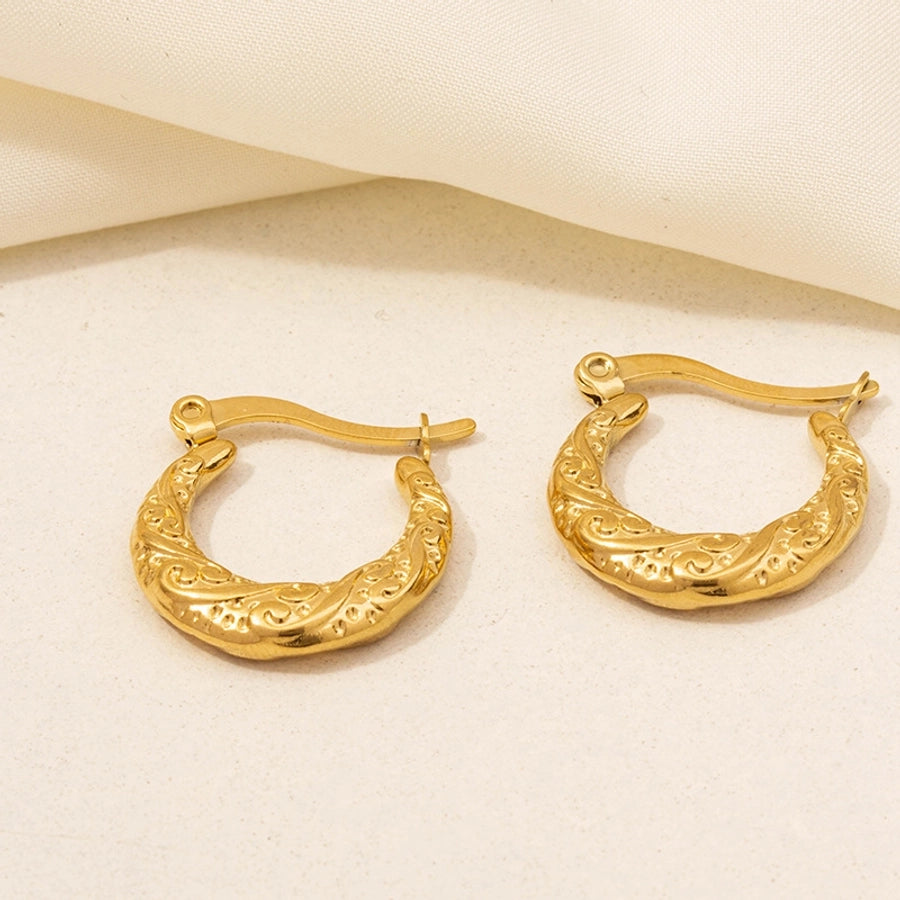 U Shape Circle Hoop Earrings [304 Stainless Steel,18K Gold Plated]