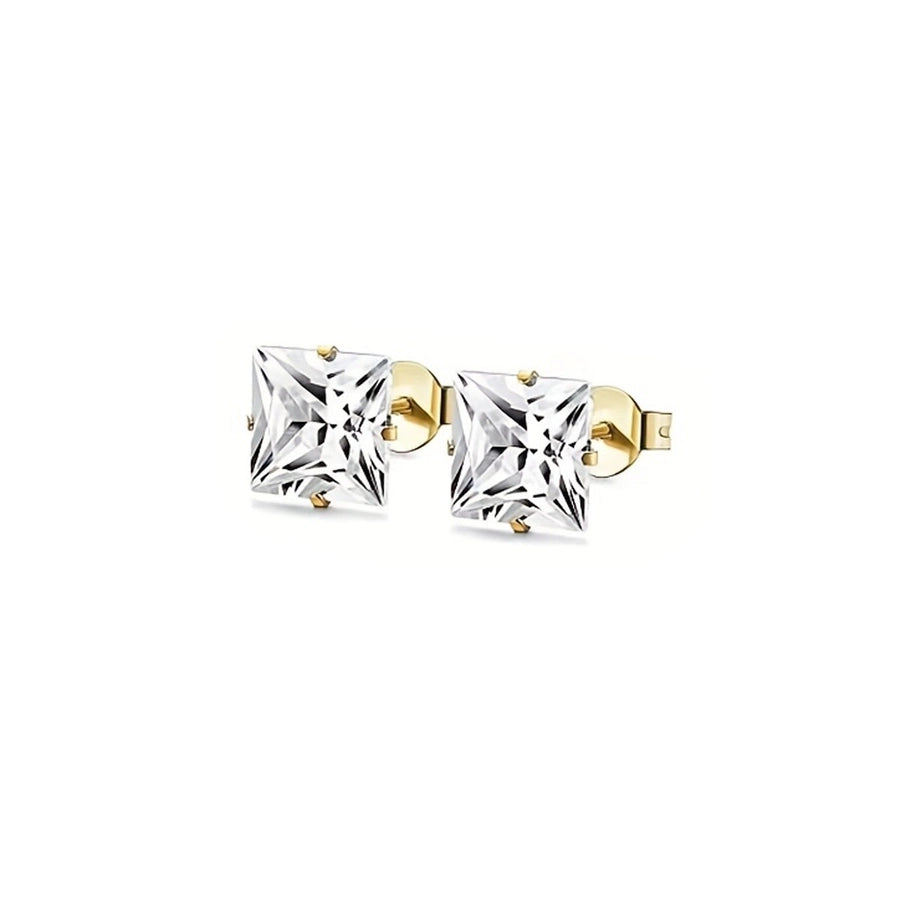 Round Square Rhinestone Stud Earrings [304 Stainless Steel 18K Gold Plated]