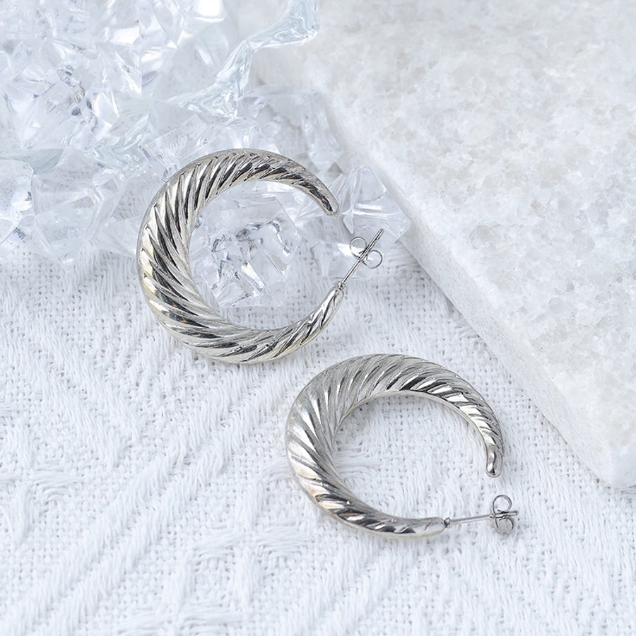 C Shape Moon Twist Placing Boucles d'oreilles [304 en acier inoxydable, 14 carats en or]