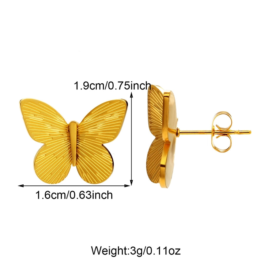 Butterfly Ear Studs [304 Stainless Steel,18K Gold Plated]