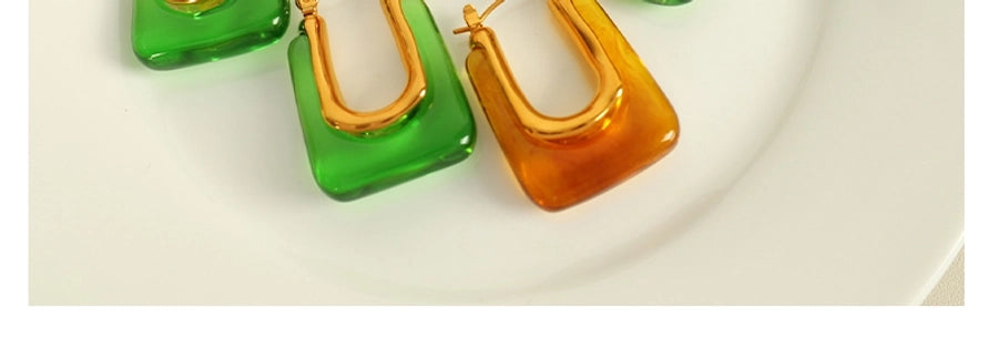 Rectangle Epoxy Resin Earrings [304 Stainless Steel,18K Gold Plated]