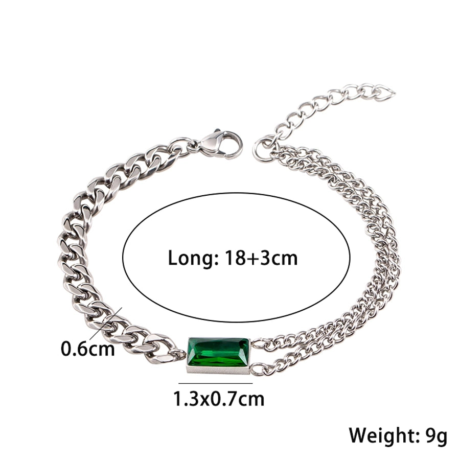 Glam Green Rhinestones Bracelet/Earrings [304 Stainless Steel]