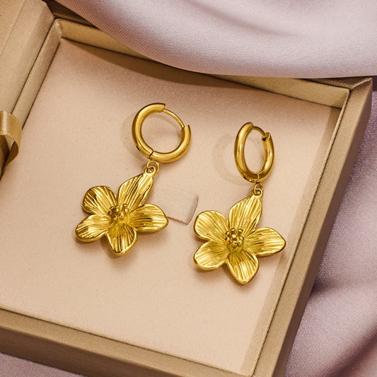 Orecchini a goccia di fiori [316 acciaio inossidabile, oro 18K placcato]