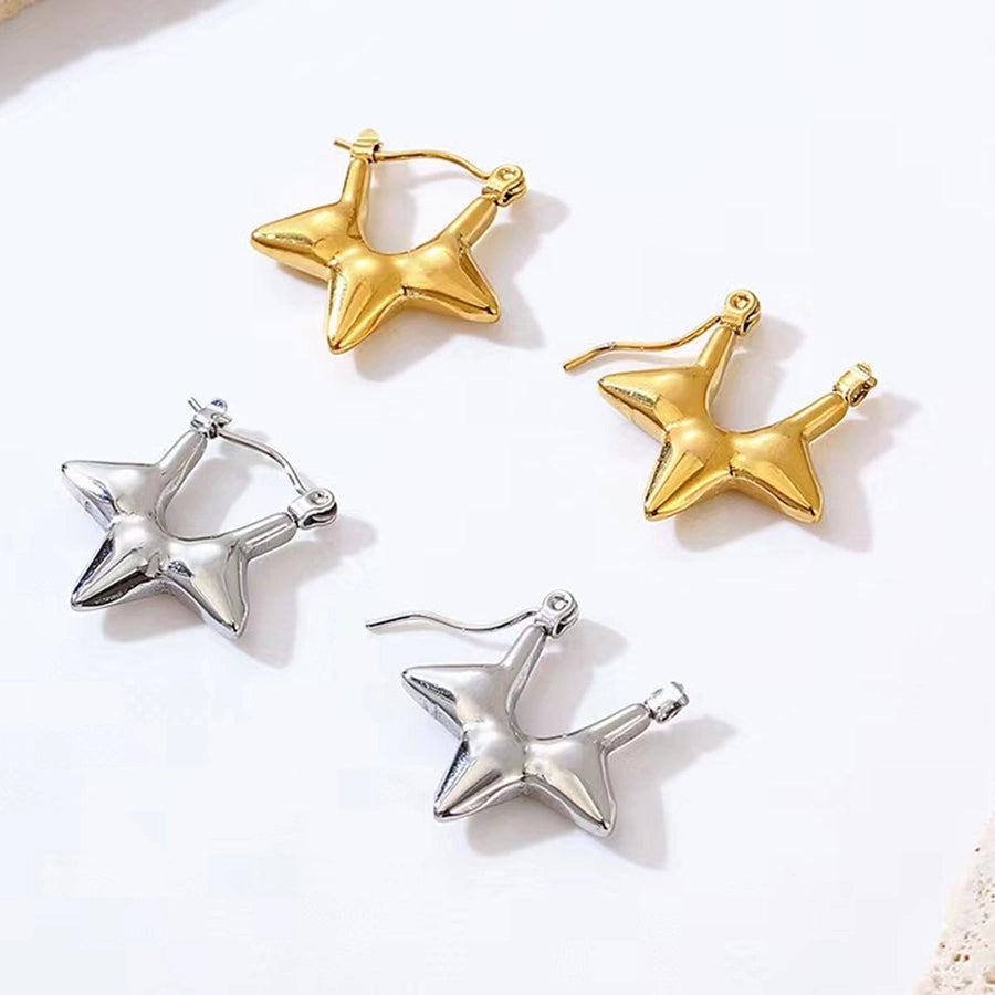 Pentagram Star Earrings [304 Stainless Steel,18K Gold Plated]