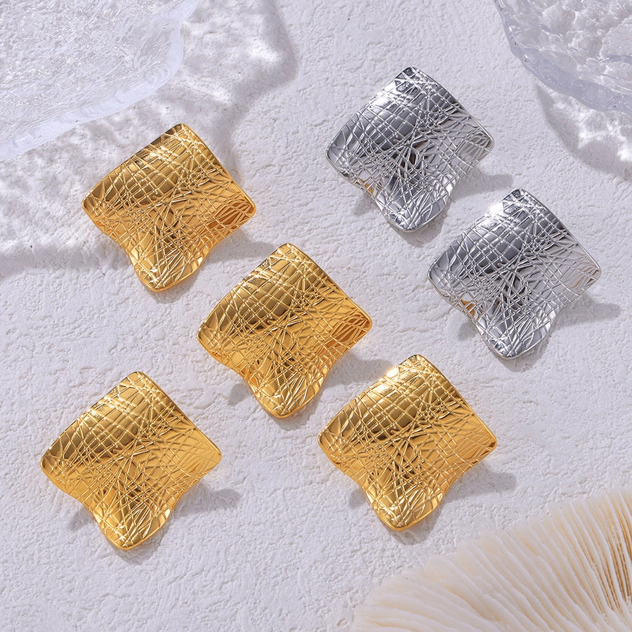 Square Lines Earrings [304 Stainless Steel,18K Gold Plated]