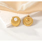 Pearl Round Earrings [316 Stainless Steel,18K Gold Plated]