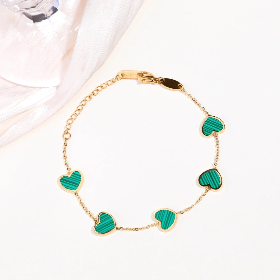 Green Heart Shape Acrylic Cable Chain Bracelet [304 Stainless Steel, 18K Gold Plated]