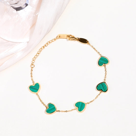 Green Heart Shape Acrylic Cable Chain Bracelet [304 Stainless Steel, 18K Gold Plated]