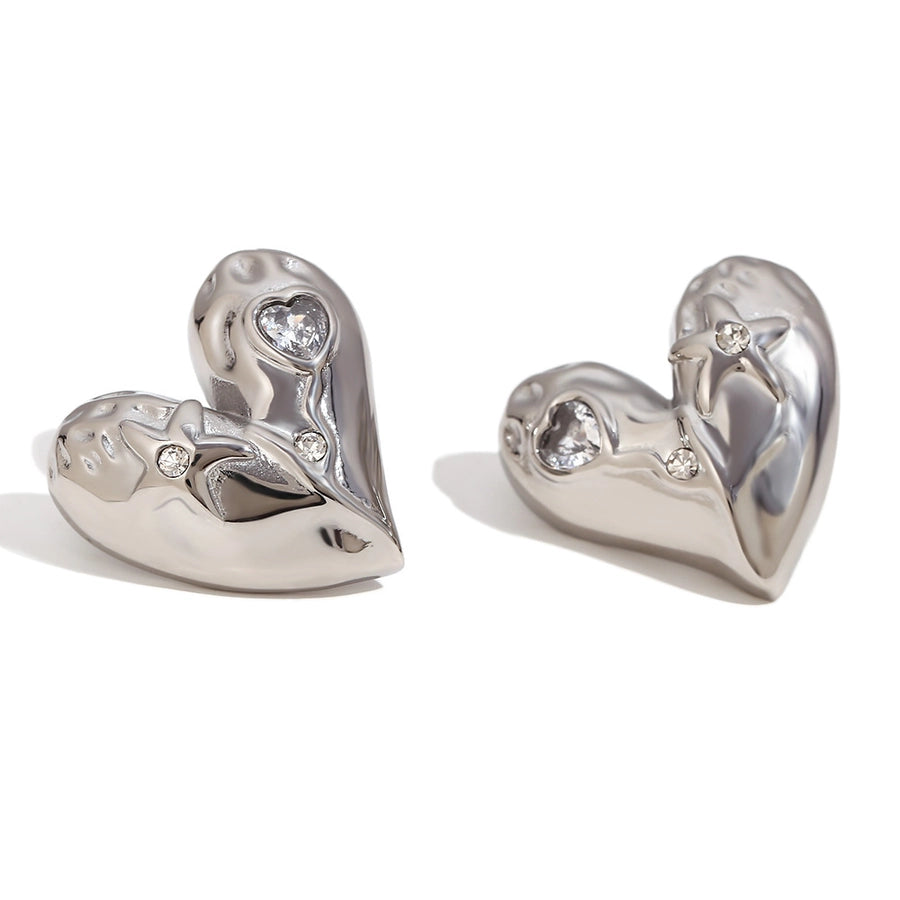 Heart Shape Rhinestones Earrings [304 Stainless Steel,18K Gold Plated]