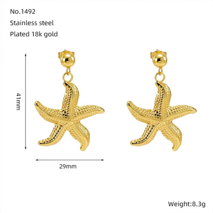 Pendientes de caída de estrella marina de estilo marino [304 acero inoxidable, 18k dorado chapado]