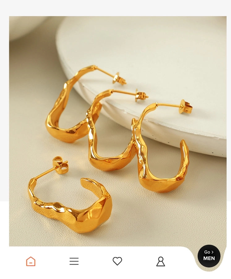 C Shape Solid Color Earrings [304 Stainless Steel,18K Gold Plated]