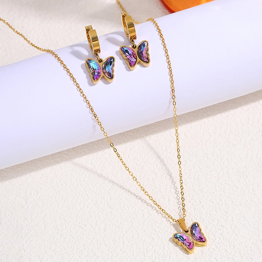 Heart Shape Flower Butterfly Jewelry Set [304 Stainless Steel]