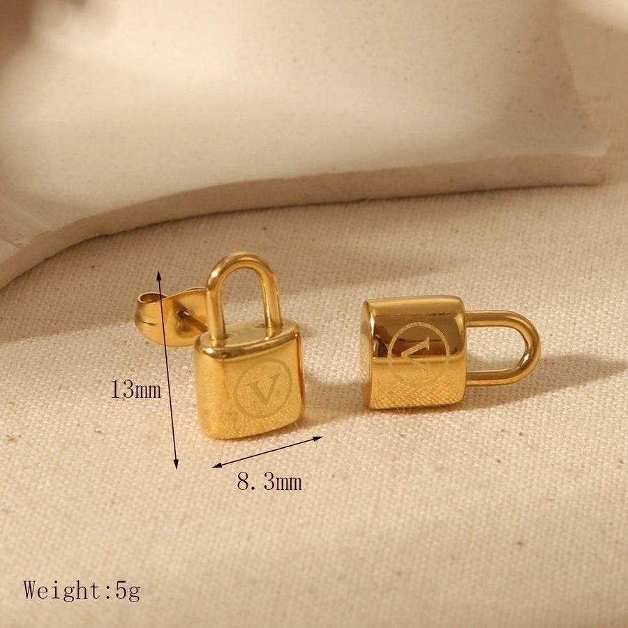 Lock Horseshoe Buckle Bracelet/Ear Studs/Necklace [304 Stainless Steel,18K Gold Plated]