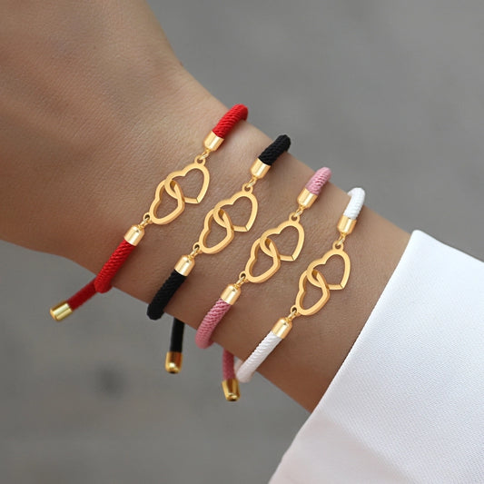 Bracciale a doppio cuore a catena in nylon.