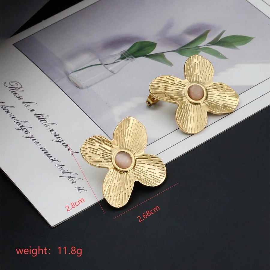 Flower Inlay Opal 18K Gold Plated Earrings [304 Stainless Steel, 18K Gold Plated]