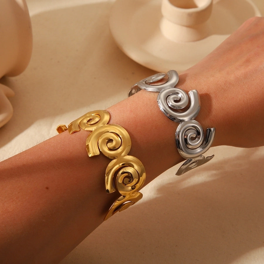 Spiral Bangle Bracelet [304 Stainless Steel,18K Gold Plated]