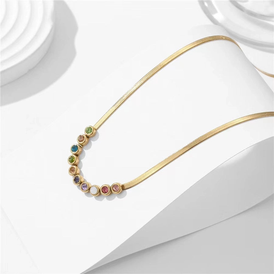 Colourful Zircon Bracelet/Necklace [304 Stainless Steel,18K Gold Plated]