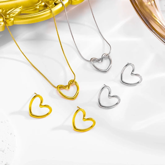 Hollow Heart Shape Earrings /Necklace/Set [304 Stainless Steel,18K Gold Plated]