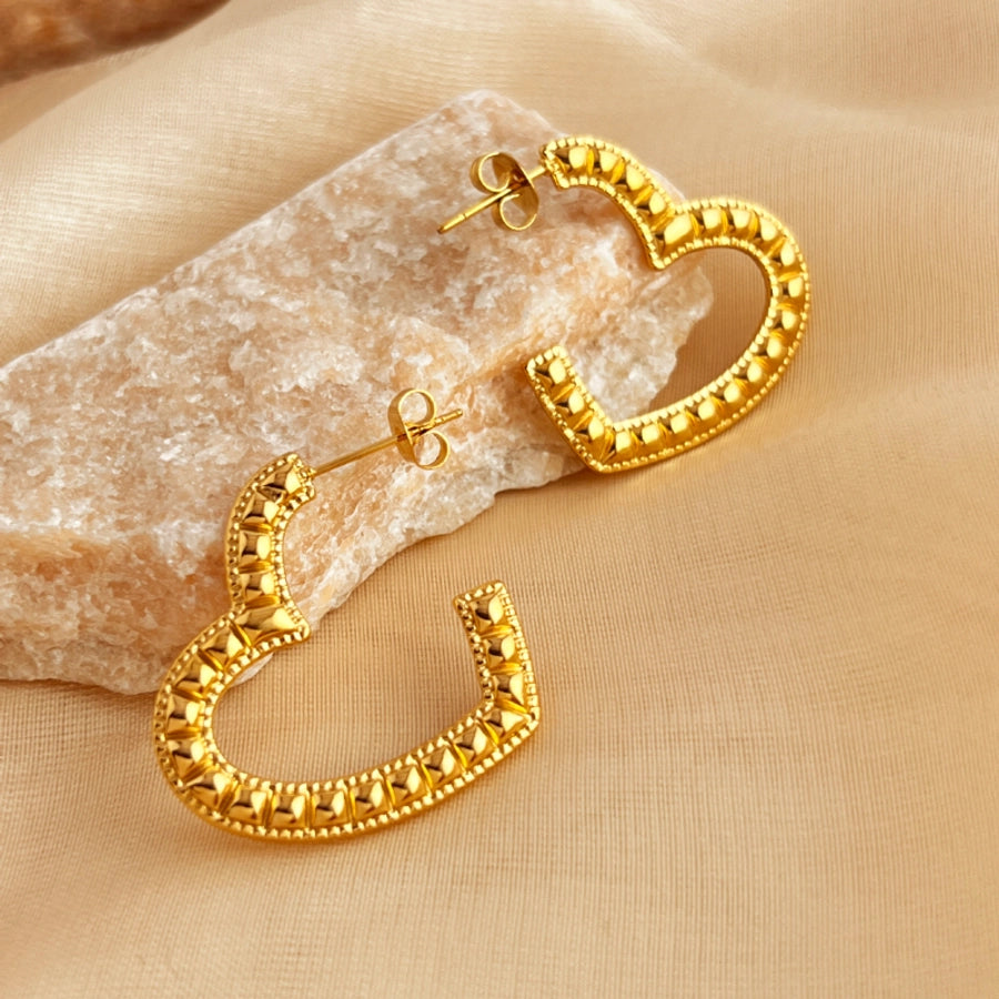 Half Heart Shape Earrings [304 Stainless Steel,18K Gold Plated]