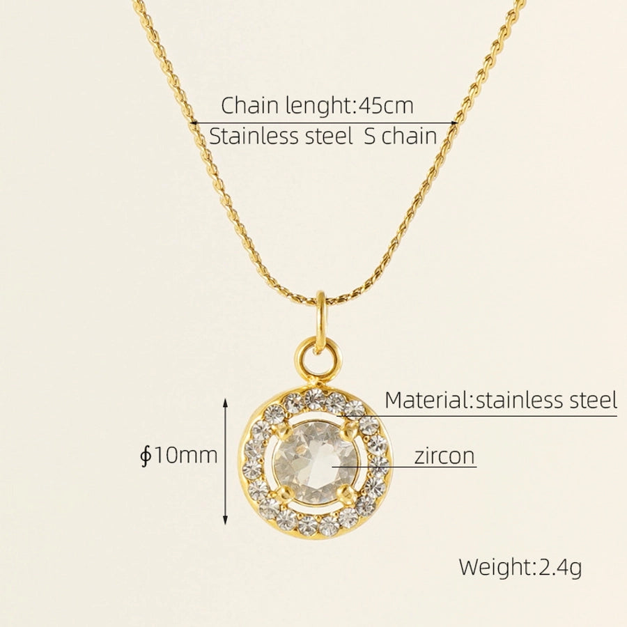 Elegant Simple Style Geometric Zircon Pendant Necklace [304 Stainless Steel,18K Gold Plated]