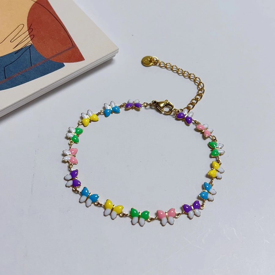 Rainbow Butterfly Bracelet/Necklace [304 Stainless Steel,18K Gold Plated]