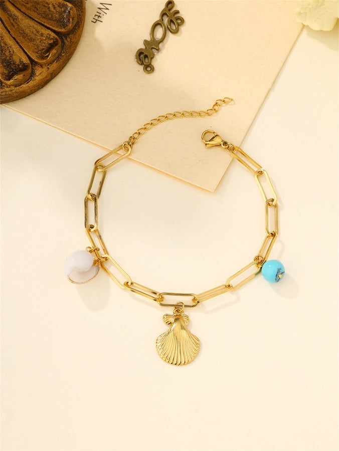 Beach Shell Starfish Chain Bracelets [304 Stainless Stee,18K Gold Plated]