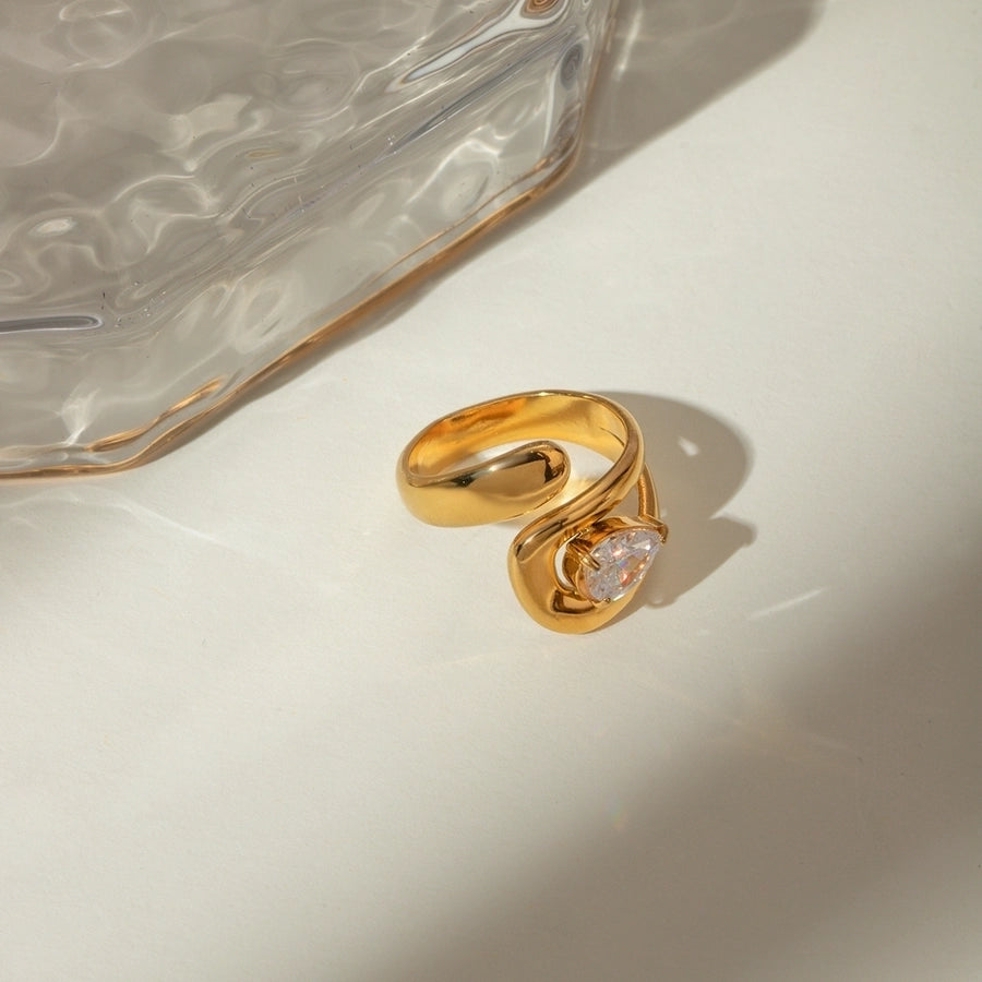 Anello aperto a zircone quadrato [acciaio inossidabile 304, oro 18K placcato]