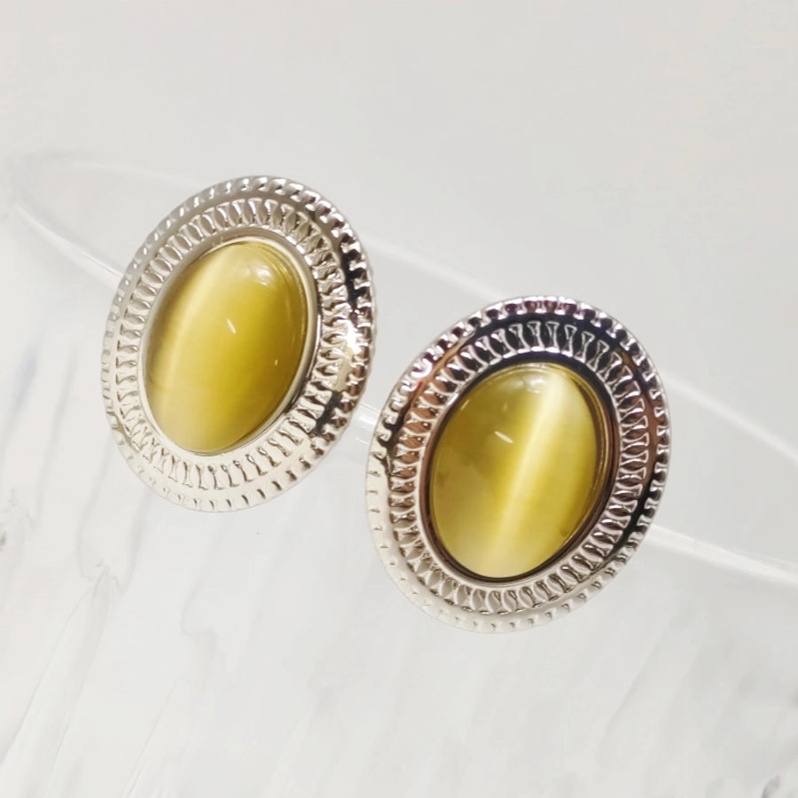 Round Marble Opal Earrings [304 Stainless Steel,18K Gold Plated]