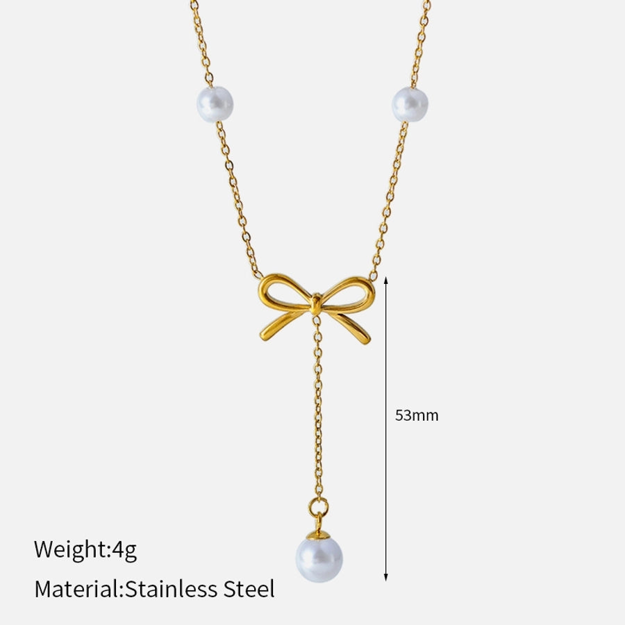 Bow Pearl Tassel oorbellen/ketting/sieradenset [roestvrij staal]