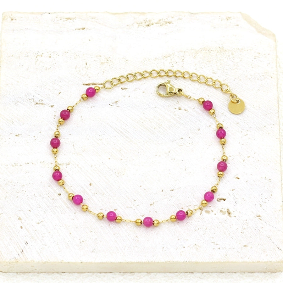 Pink Flower Artificial Pearl Bracelets [304 Stainless Steel]