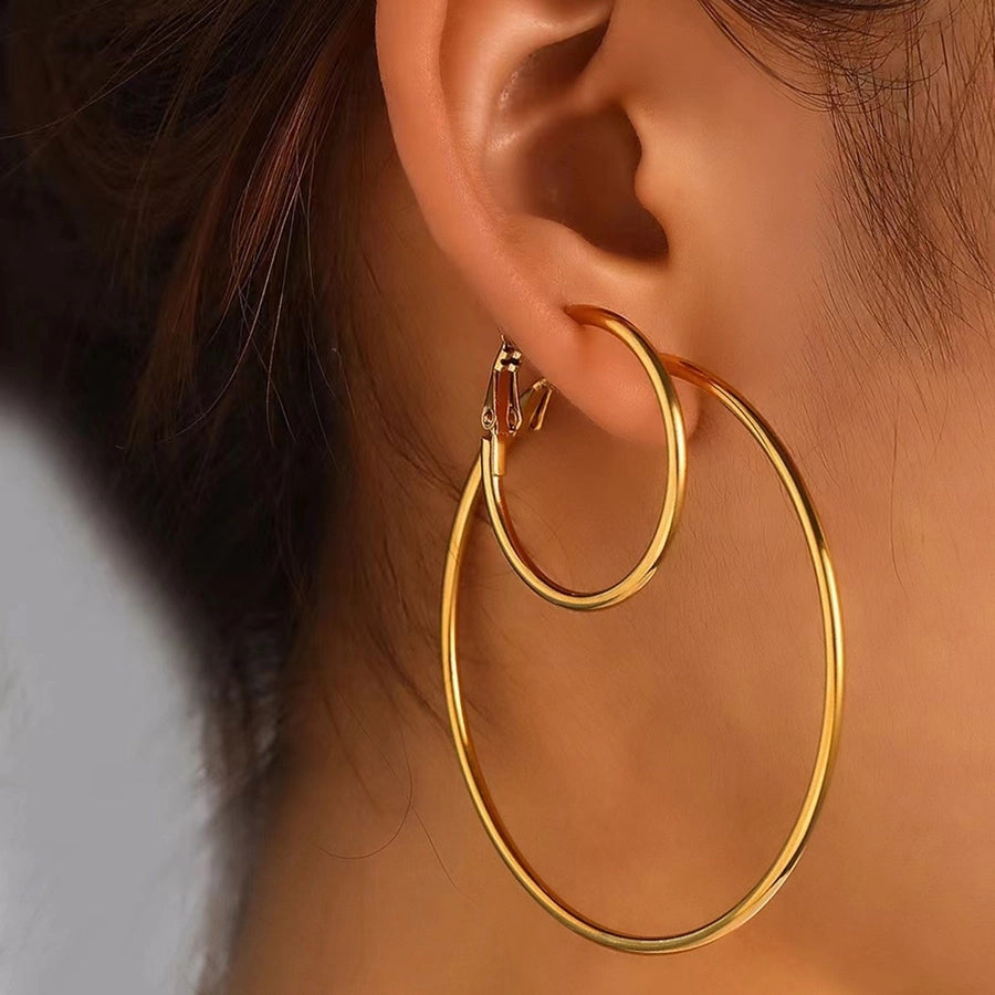 Classic Style Round Hoop Earrings [304 Stainless Steel,18K Gold Plated]