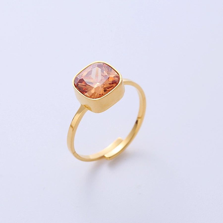 Square Zircon Open Ring [304 Stainless Steel 18K Gold Plated]