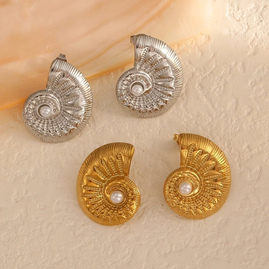 Boucles d'oreilles en coquille de conque [304 en acier inoxydable, 18 carats en or]